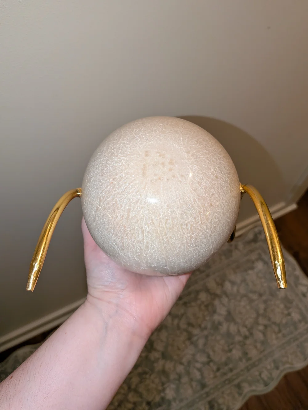 Stunning Pearl Sphere Orb Clutch with Polished Gold Metal Top Handle